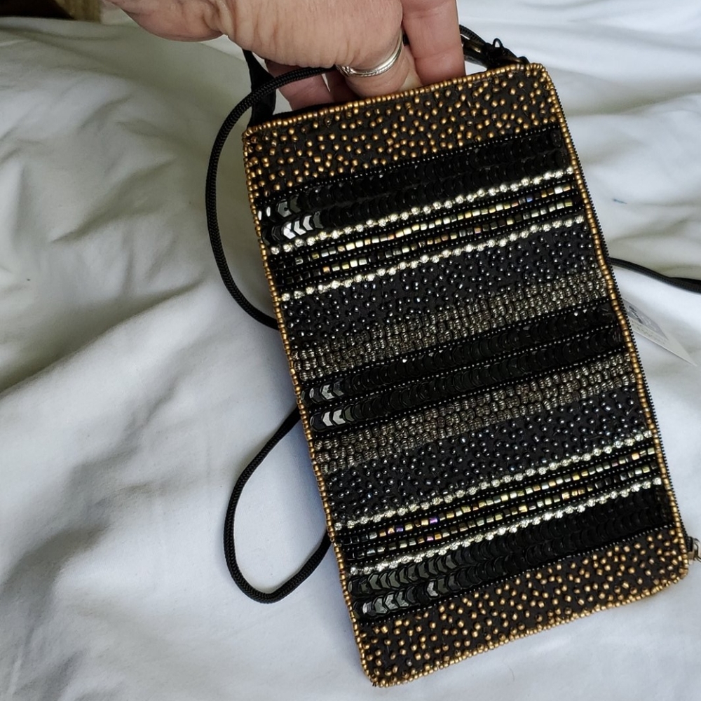 Bamboo Trading Company Beaded Crossbody Club Bag